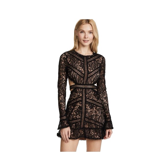 NWT For Love and Lemons Emerie Size M Black Lace Cut Out Mini Dress Open Back - Picture 12 of 16